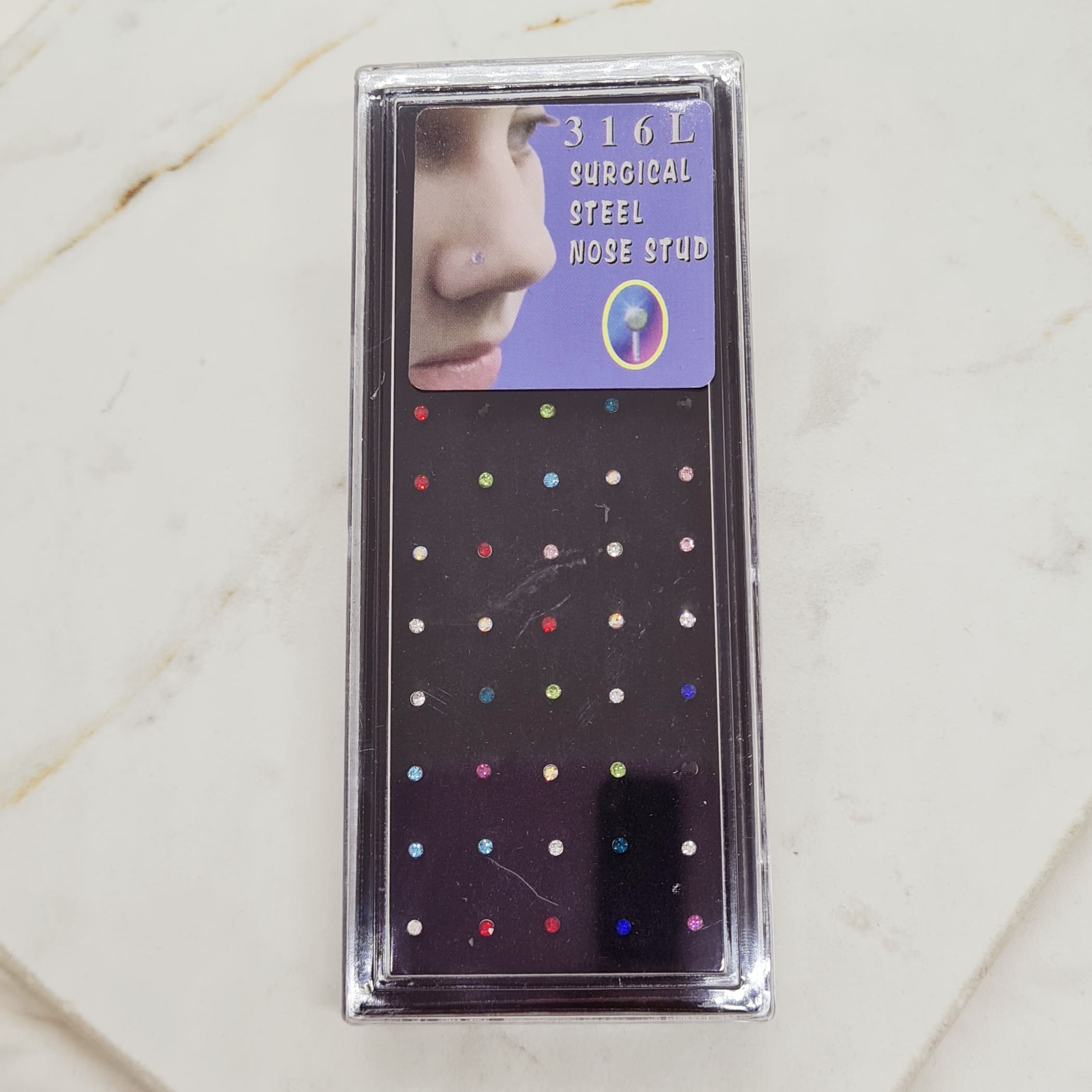 Imagen de producto PIERCING DE NARIZ NOSTRIL STRASS DE COLORES RECTO X40 UNIDADES