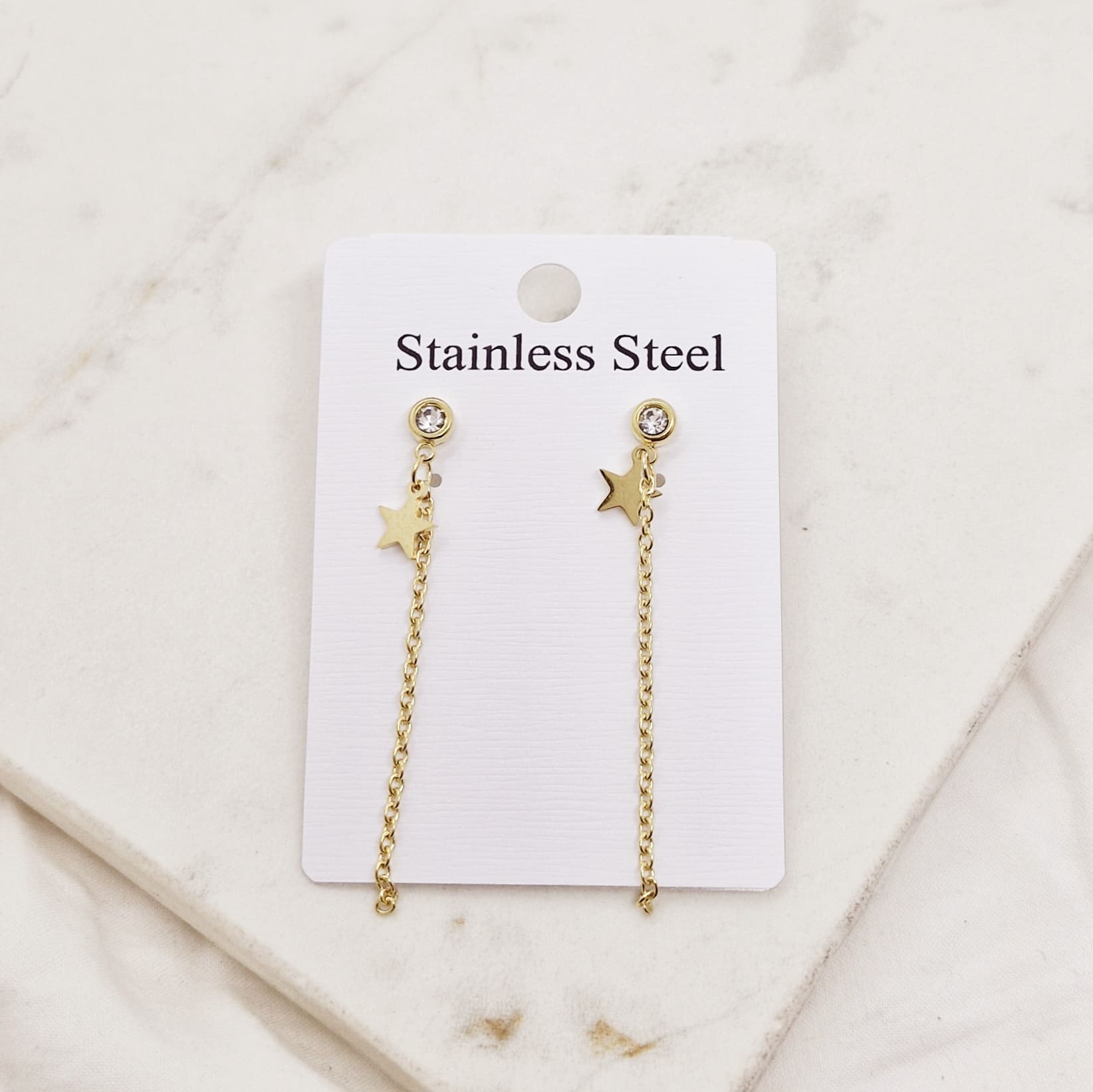 Imagen de producto AROS ACERO DORADO STRASS BLANCO - ESTRELLA Y CADENA