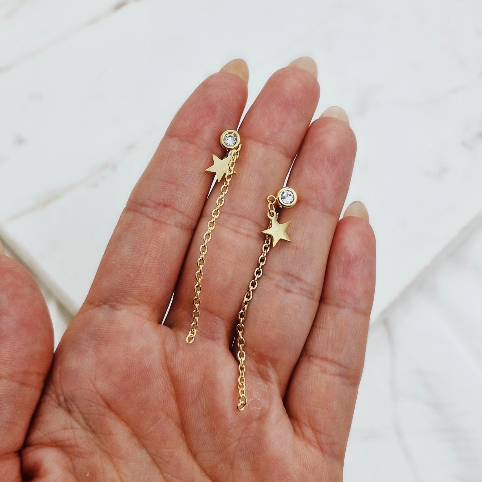 Imagen de producto AROS ACERO DORADO STRASS BLANCO - ESTRELLA Y CADENA