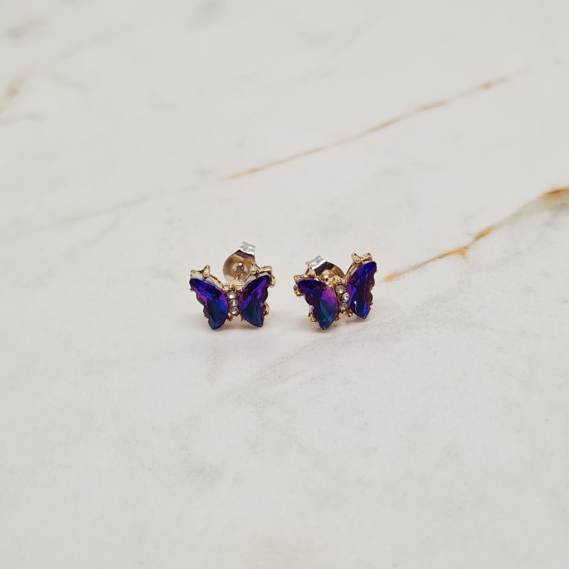 Imagen de producto AROS ACERO DORADO MARIPOSA ENGARZADA CHICA - AZUL