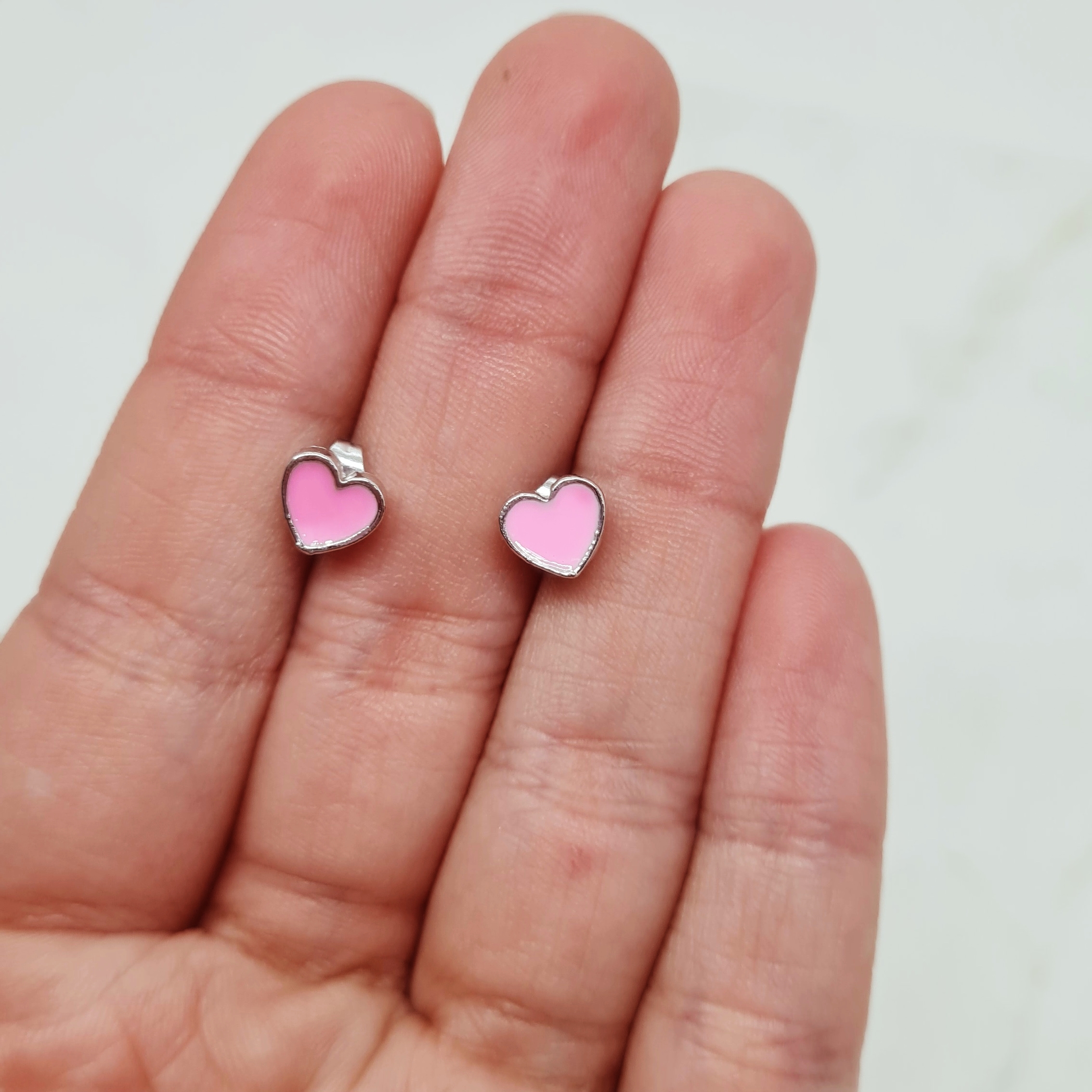 Imagen de producto AROS ESMALTADO CORAZON - ROSA