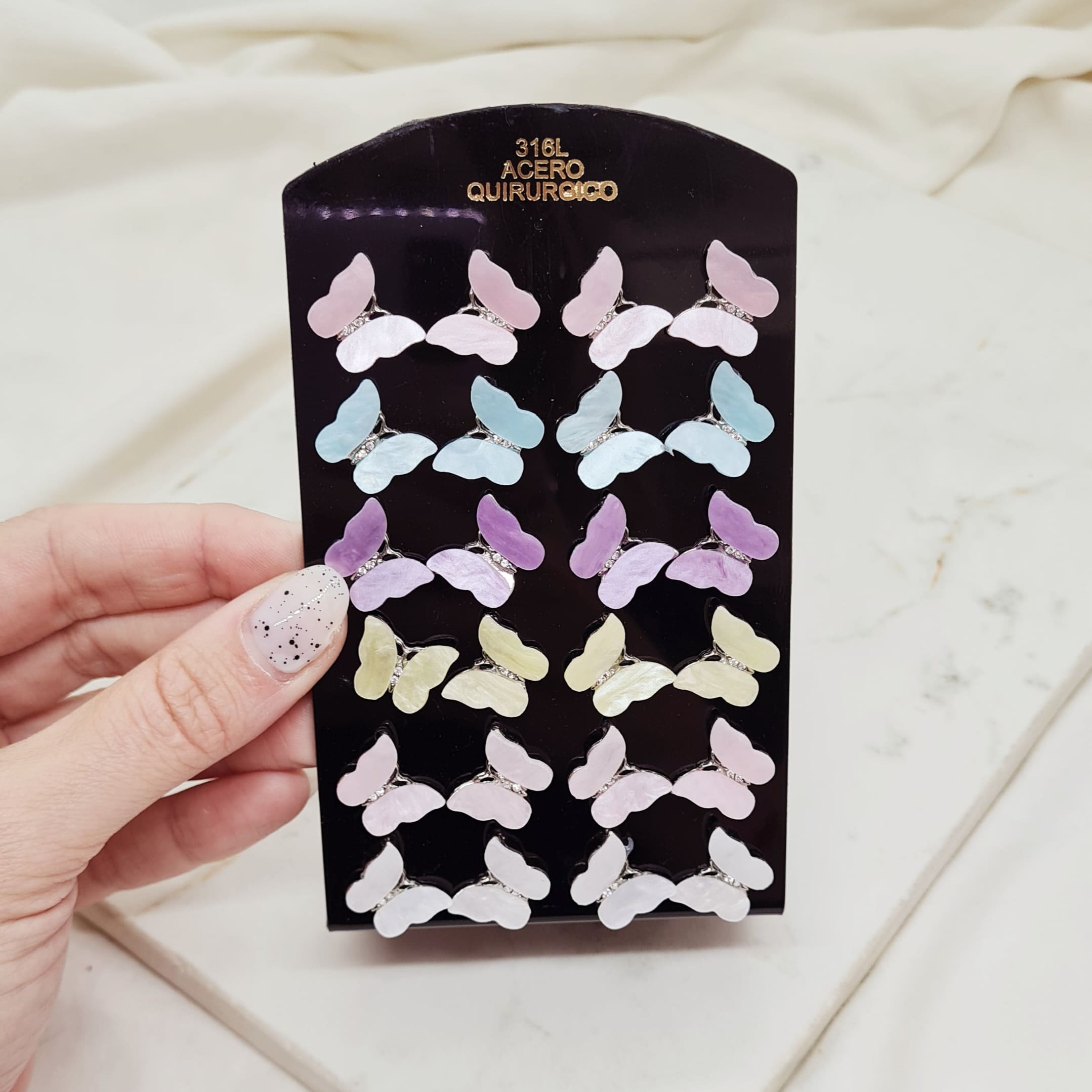 Imagen de producto BLISTER AROS MARIPOSAS DE COLORES CON STRASS