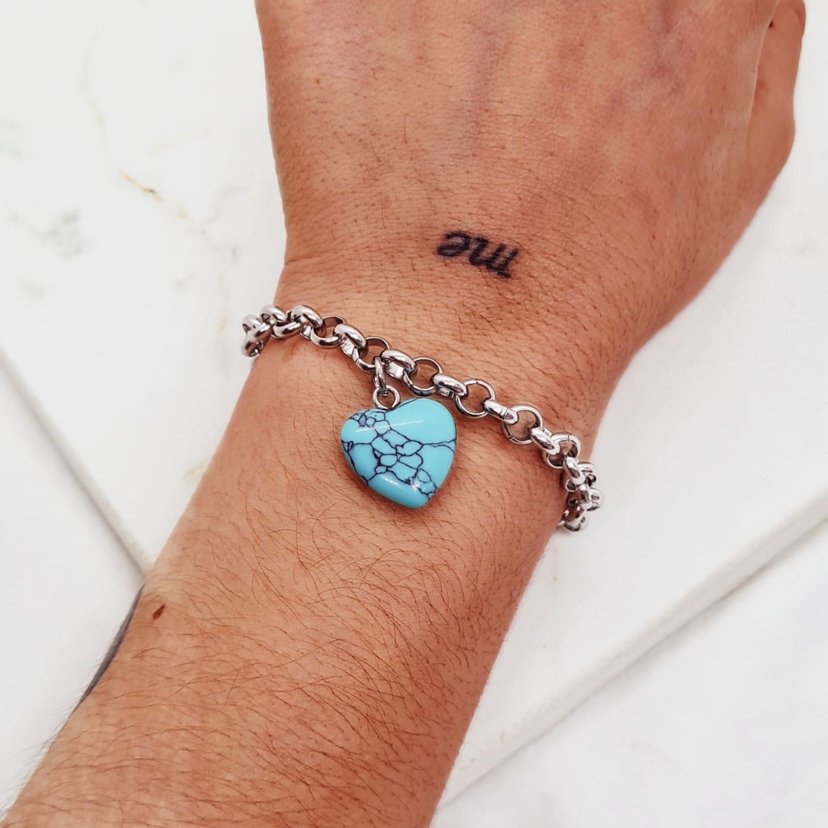 Imagen de producto PULSERA CON DIJE PIEDRA TURQUESA - CORAZON CHICO