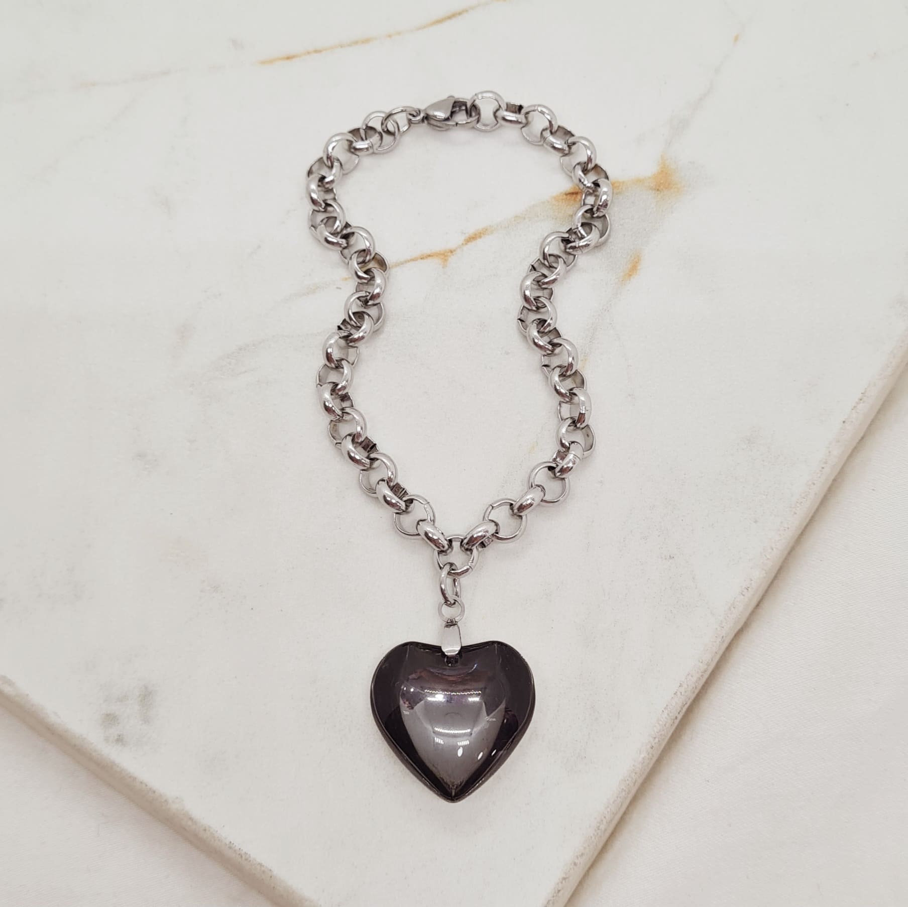 Imagen de producto PULSERA CON DIJE CRISTAL - CORAZON NEGRO