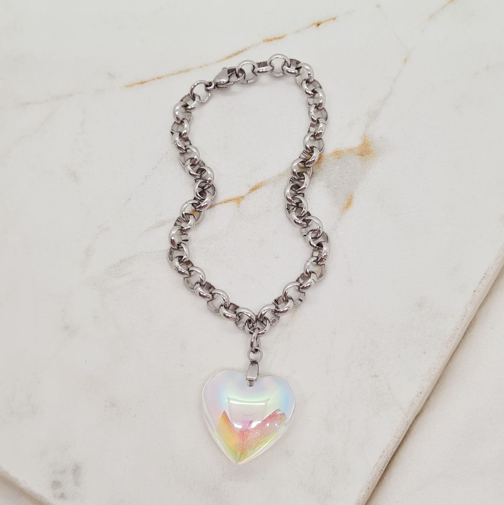 Imagen de producto PULSERA CON DIJE CRISTAL - CORAZON TORNASOL TRANSLUCIDO