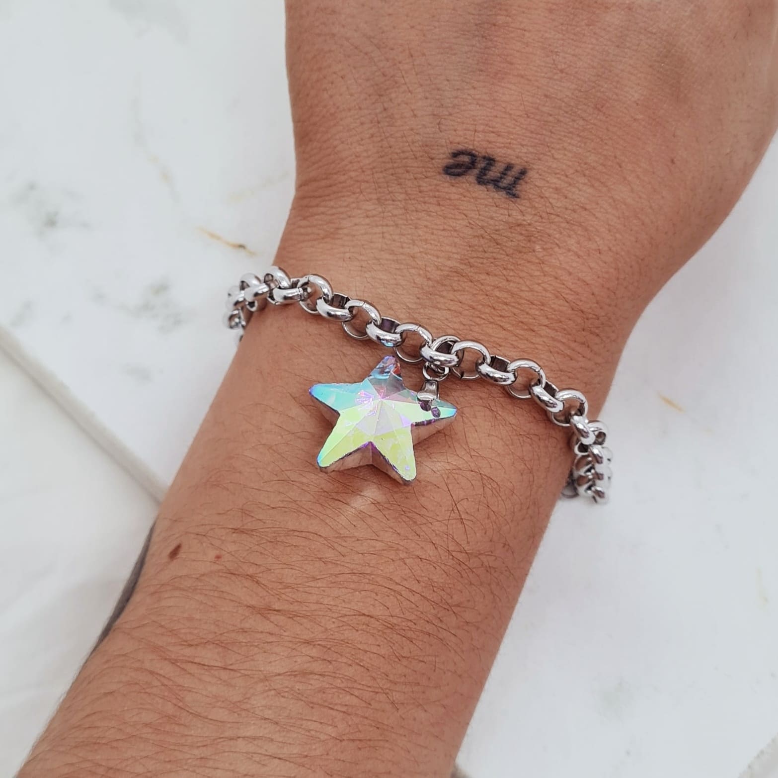 Imagen de producto PULSERA CON DIJE CRISTAL - ESTRELLA TORNASOL CLARO OPACO