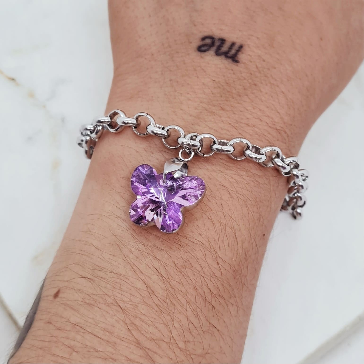 Imagen de producto PULSERA CON DIJE CRISTAL - MARIPOSA TORNASOL VIOLETA