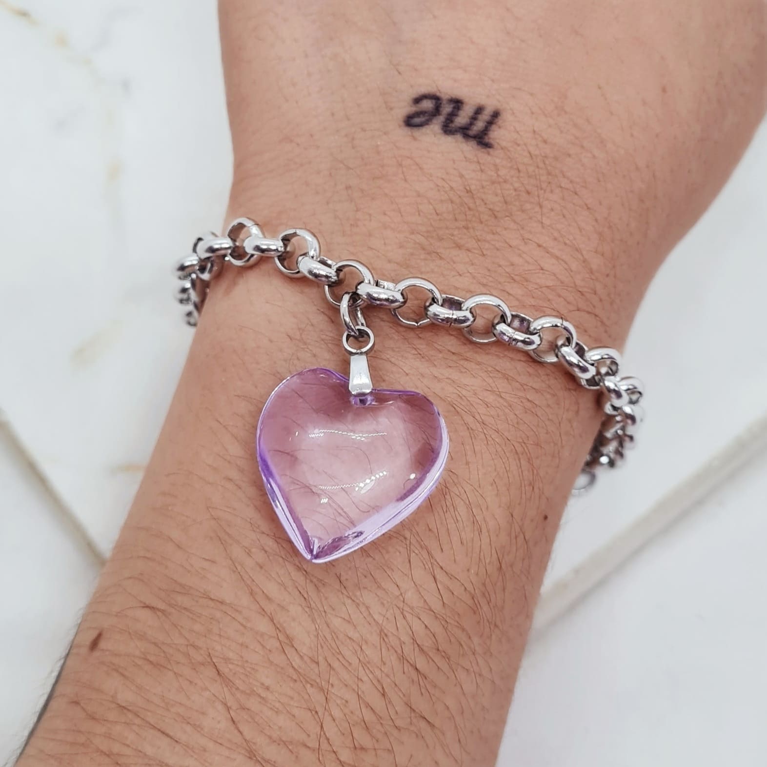 Imagen de producto PULSERA CON DIJE CRISTAL - CORAZON LILA