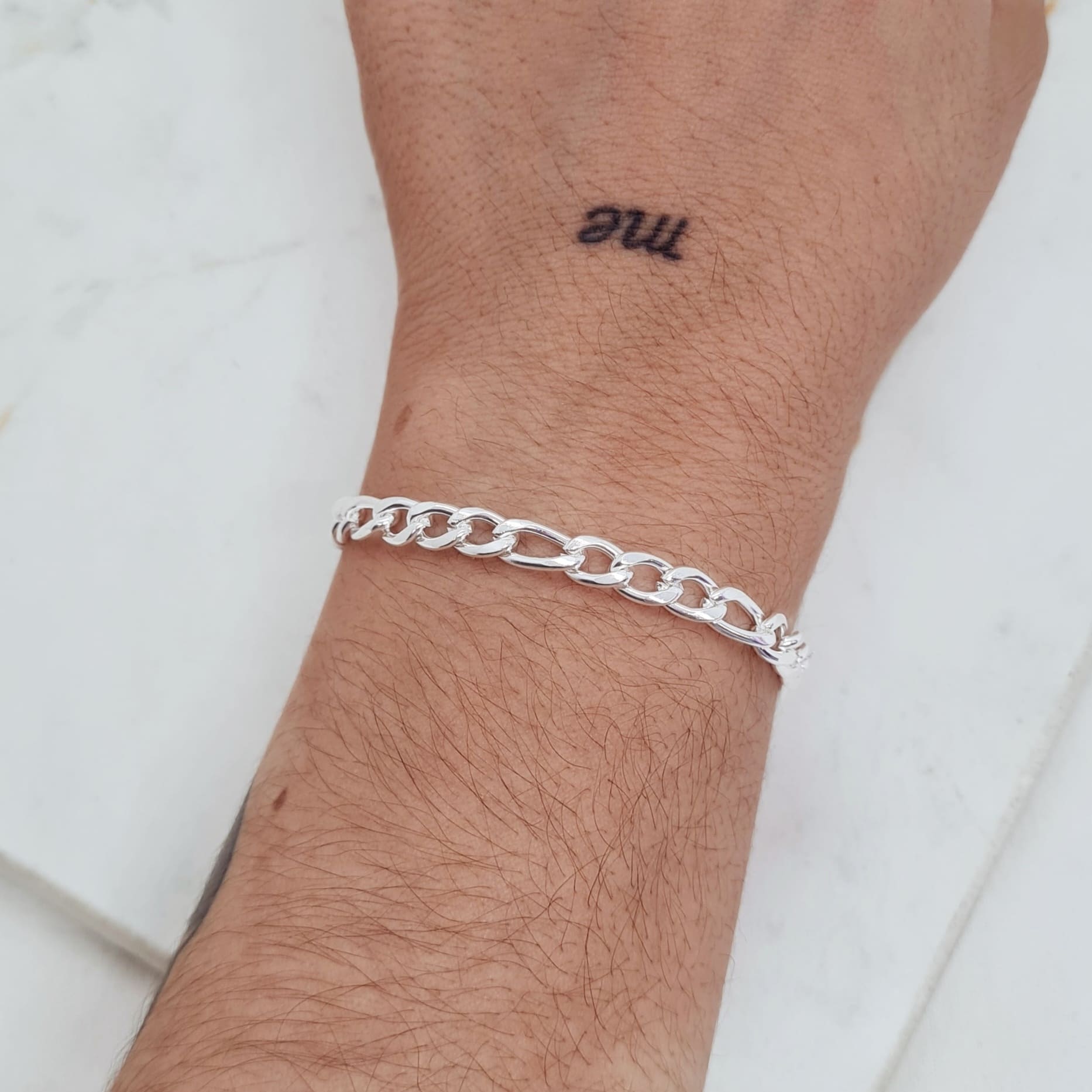 Imagen de producto PULSERA ACERO BLANCO CUBANA COMBINADA FINA 1.4 mm