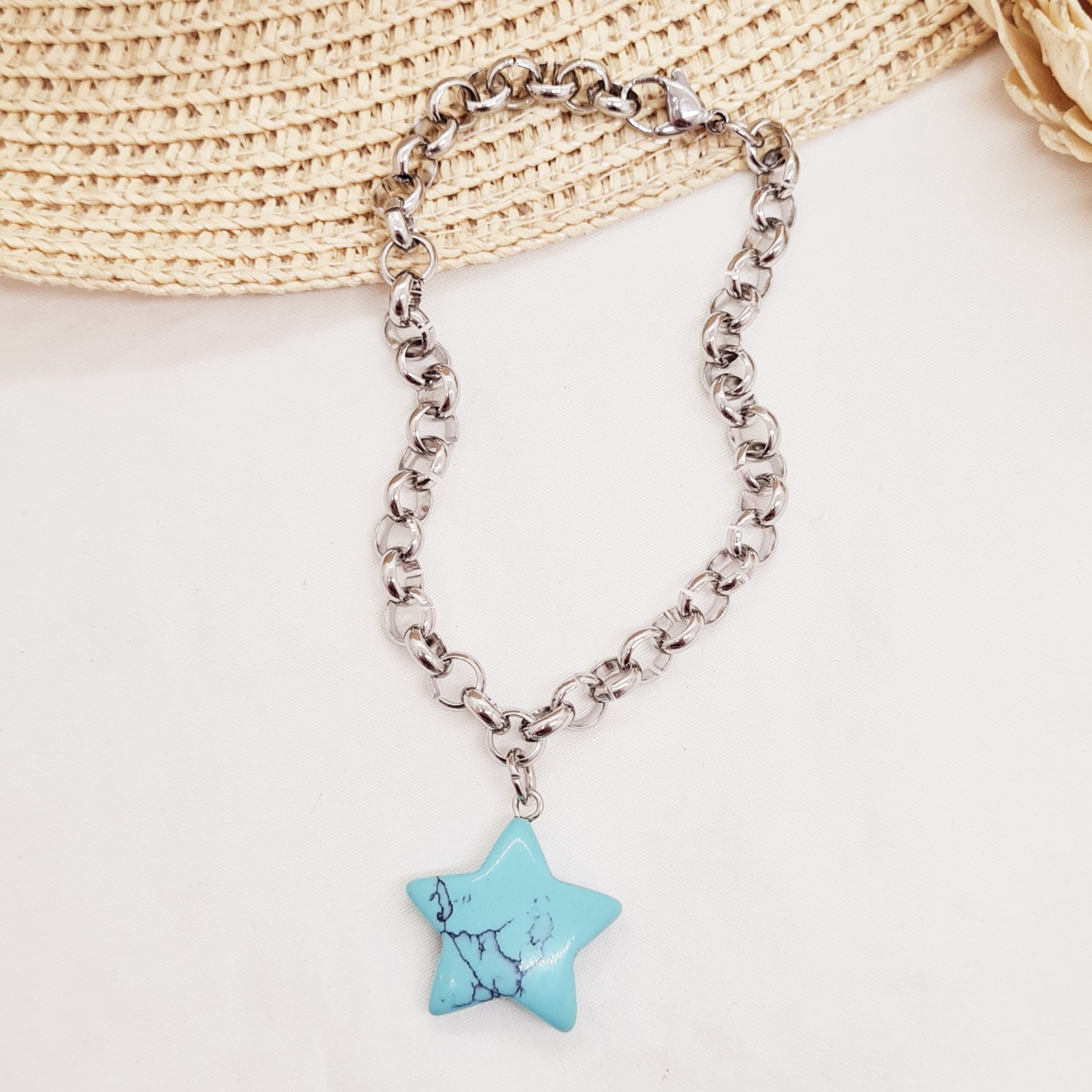 Imagen de producto PULSERA CON DIJE PIEDRA TURQUESA - ESTRELLA