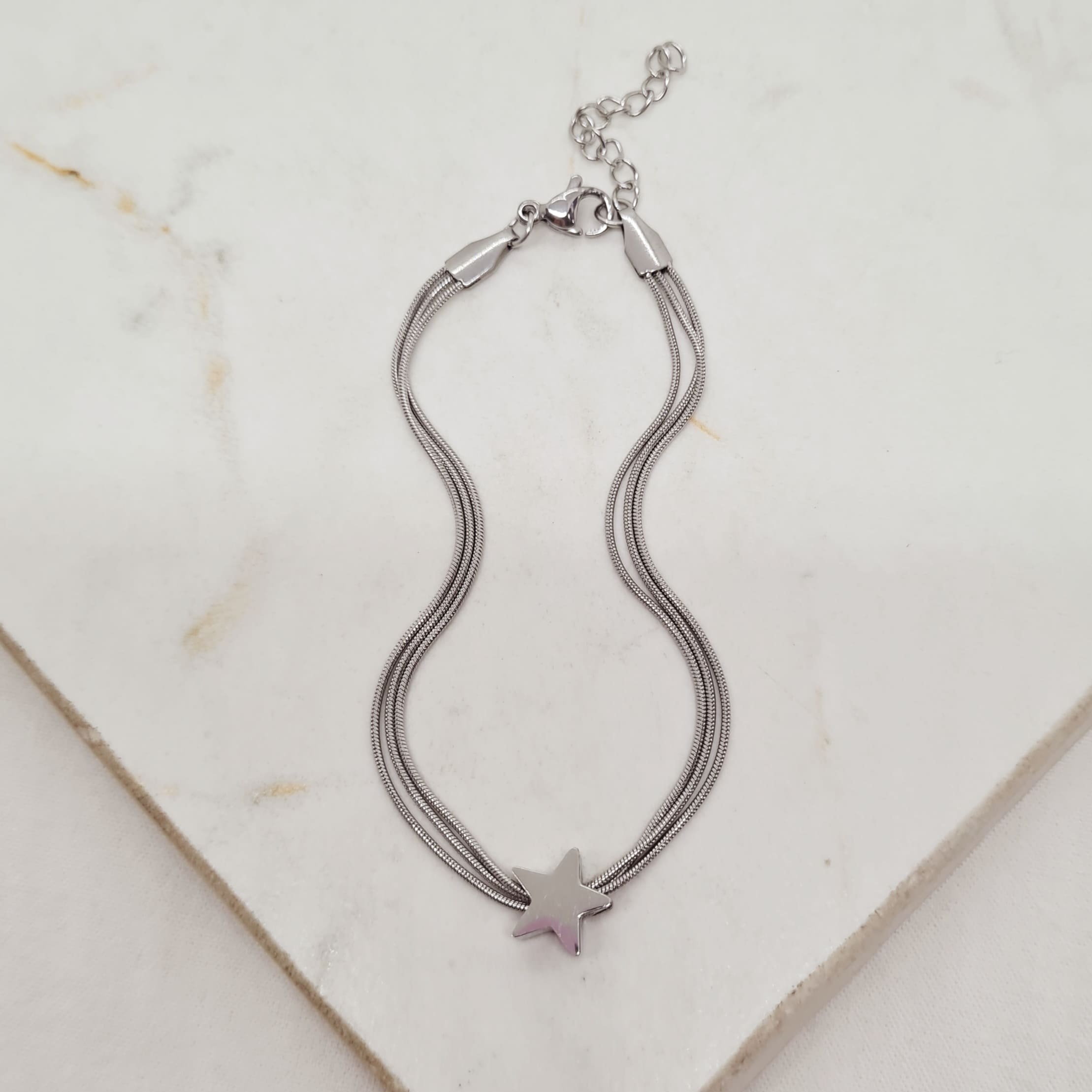 Imagen de producto PULSERA TRIPLE COLITA DE RATA CON DIJE INFLADO - ESTRELLA