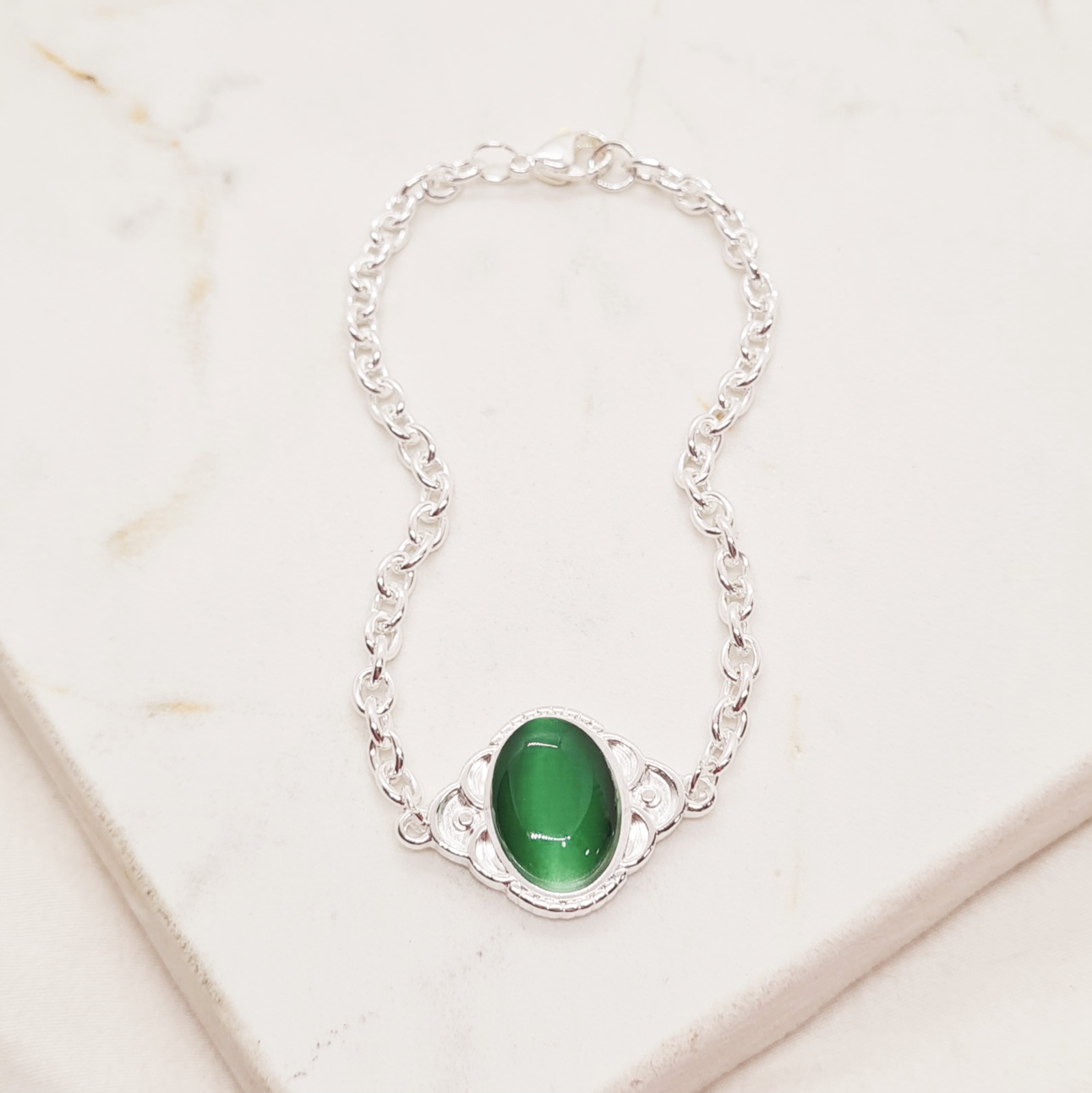 Imagen de producto PULSERA ACERO BLANCO CON CRISTAL - VERDE