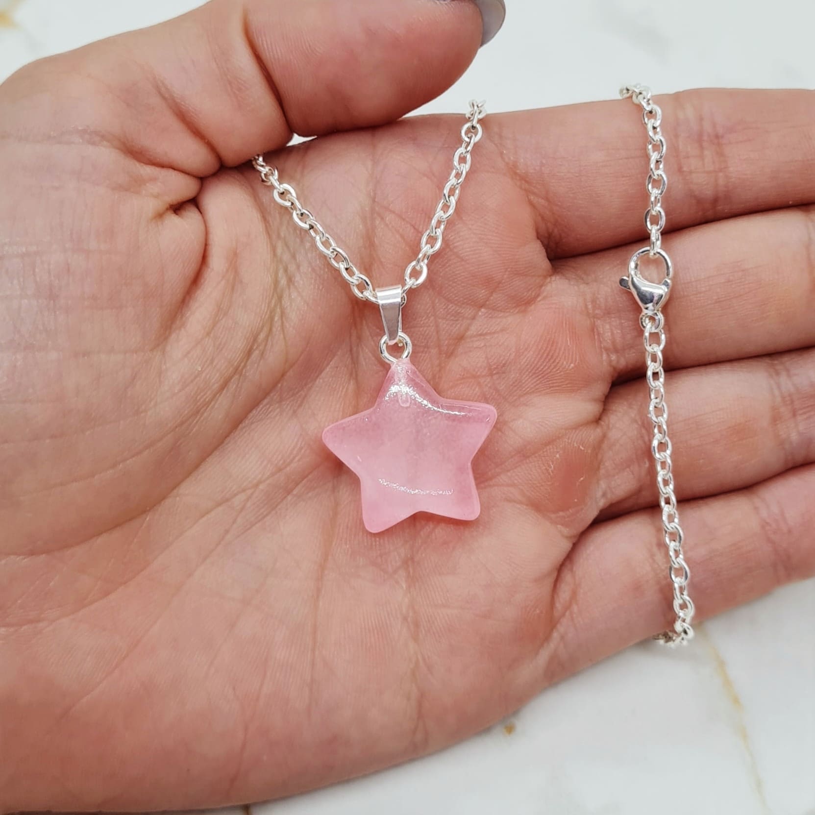 Imagen de producto COLLAR ACERO BLANCO CON CRISTAL - ESTRELLA ROSA