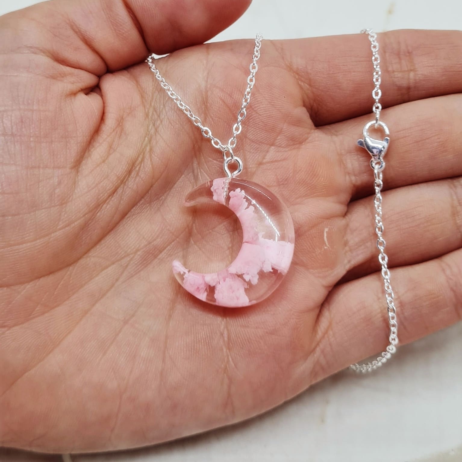 Imagen de producto COLLAR ACERO BLANCO CIELO FORMA LUNA - ROSA