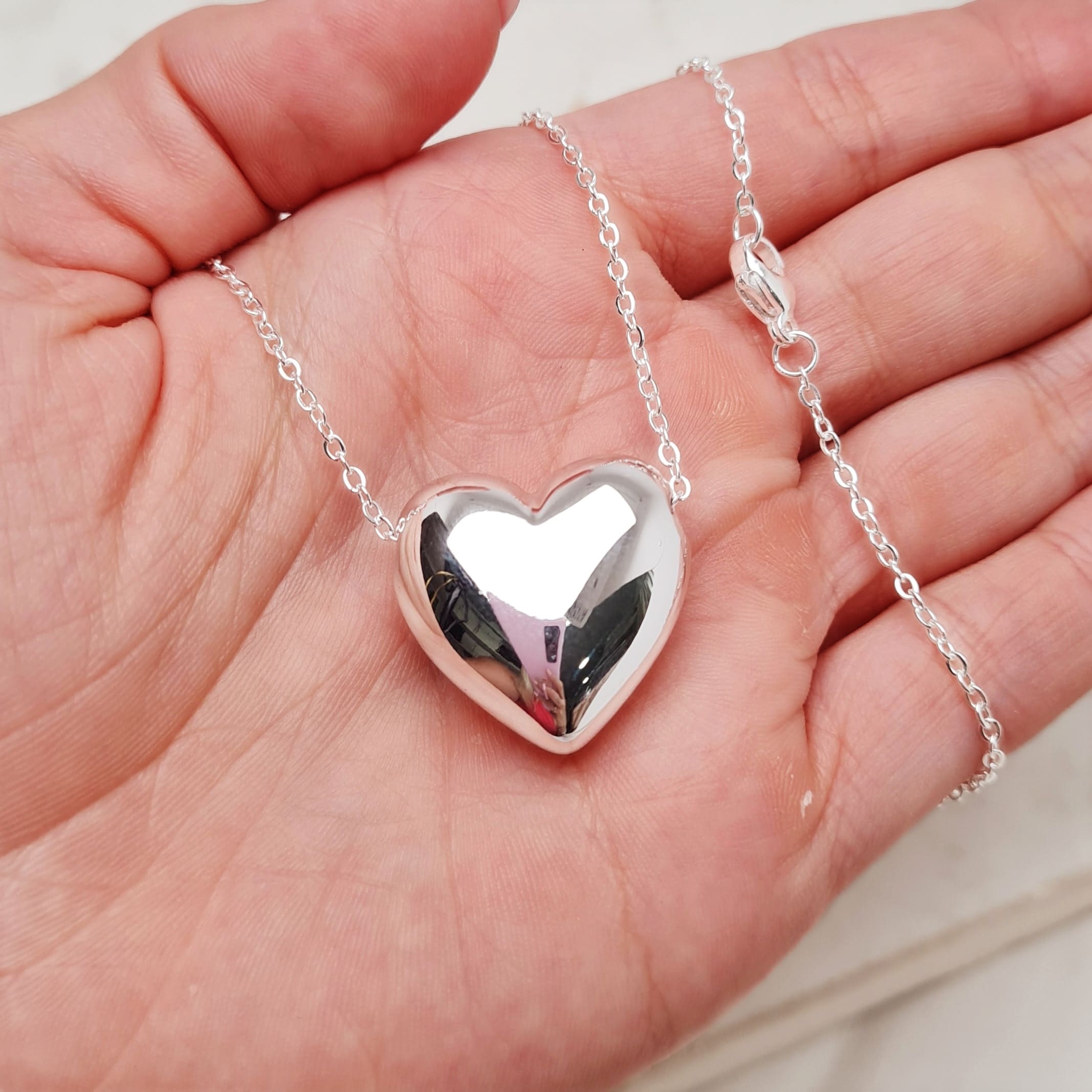 Imagen de producto COLLAR ACERO BLANCO - CORAZON INFLADO PASANTE