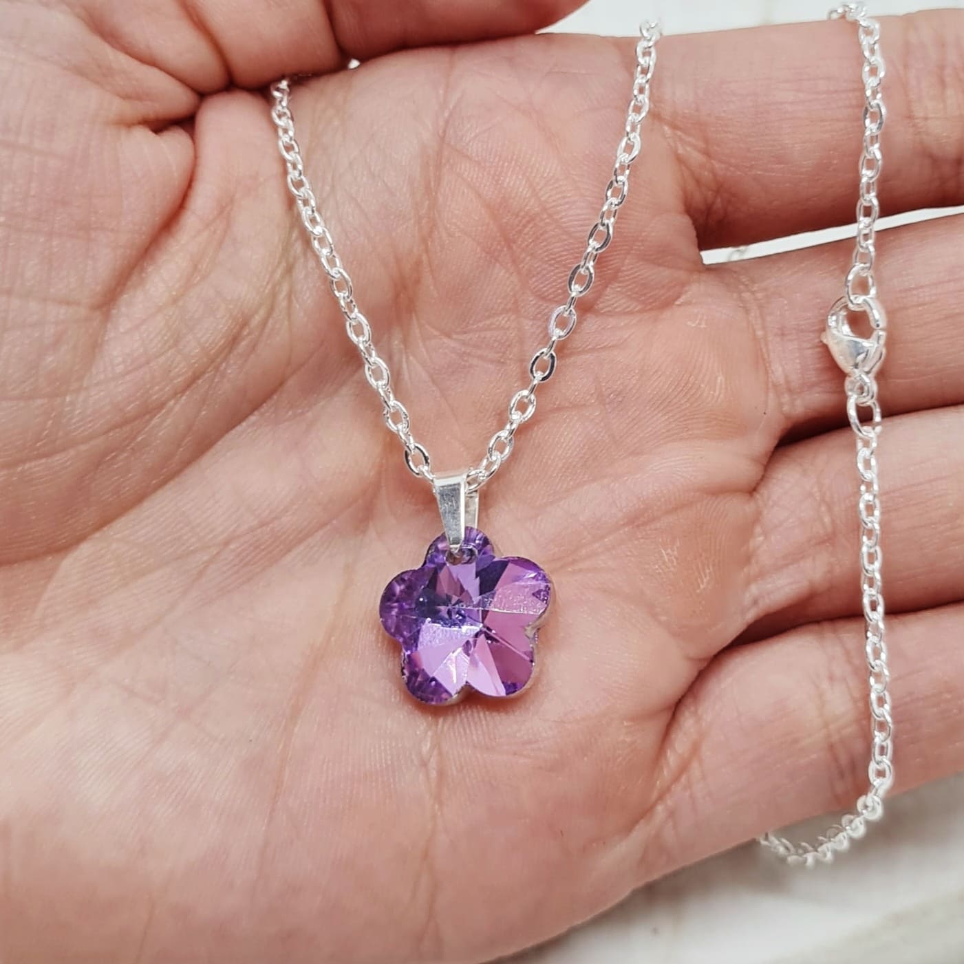 Imagen de producto COLLAR ACERO BLANCO CRISTAL CHICO - FLOR TORNASOL VIOLETA