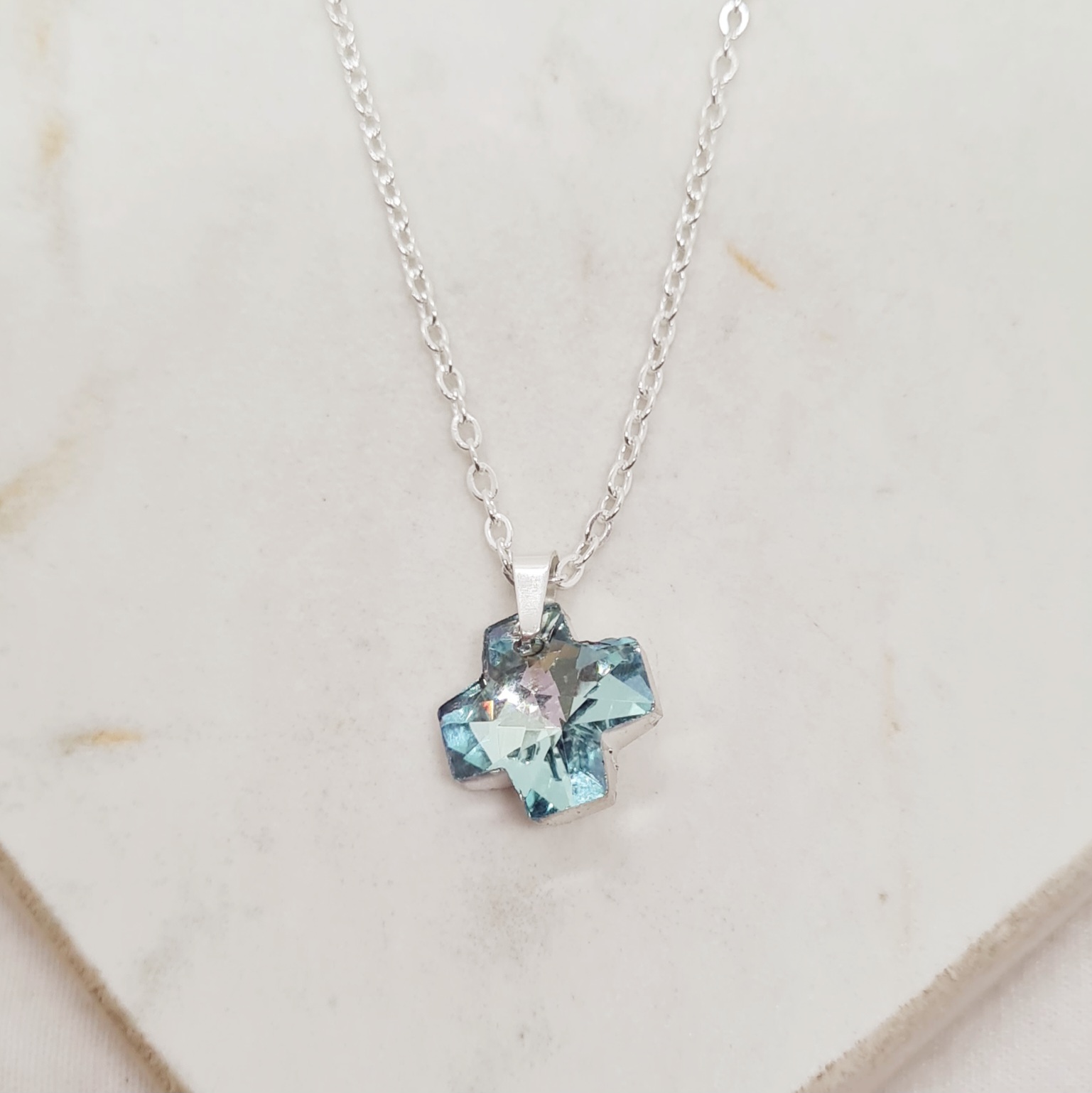 Imagen de producto COLLAR ACERO BLANCO CRISTAL CHICO - CRUZ CELESTE