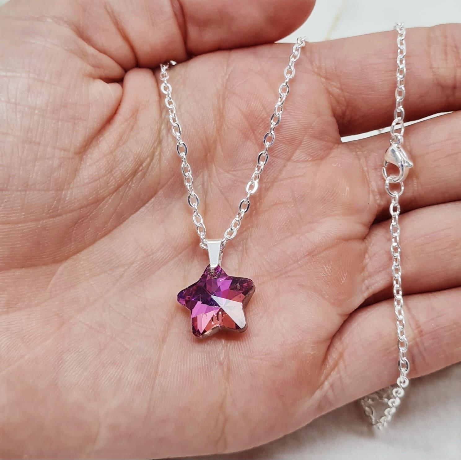 Imagen de producto COLLAR ACERO BLANCO CRISTAL CHICO - ESTRELLA FUCSIA
