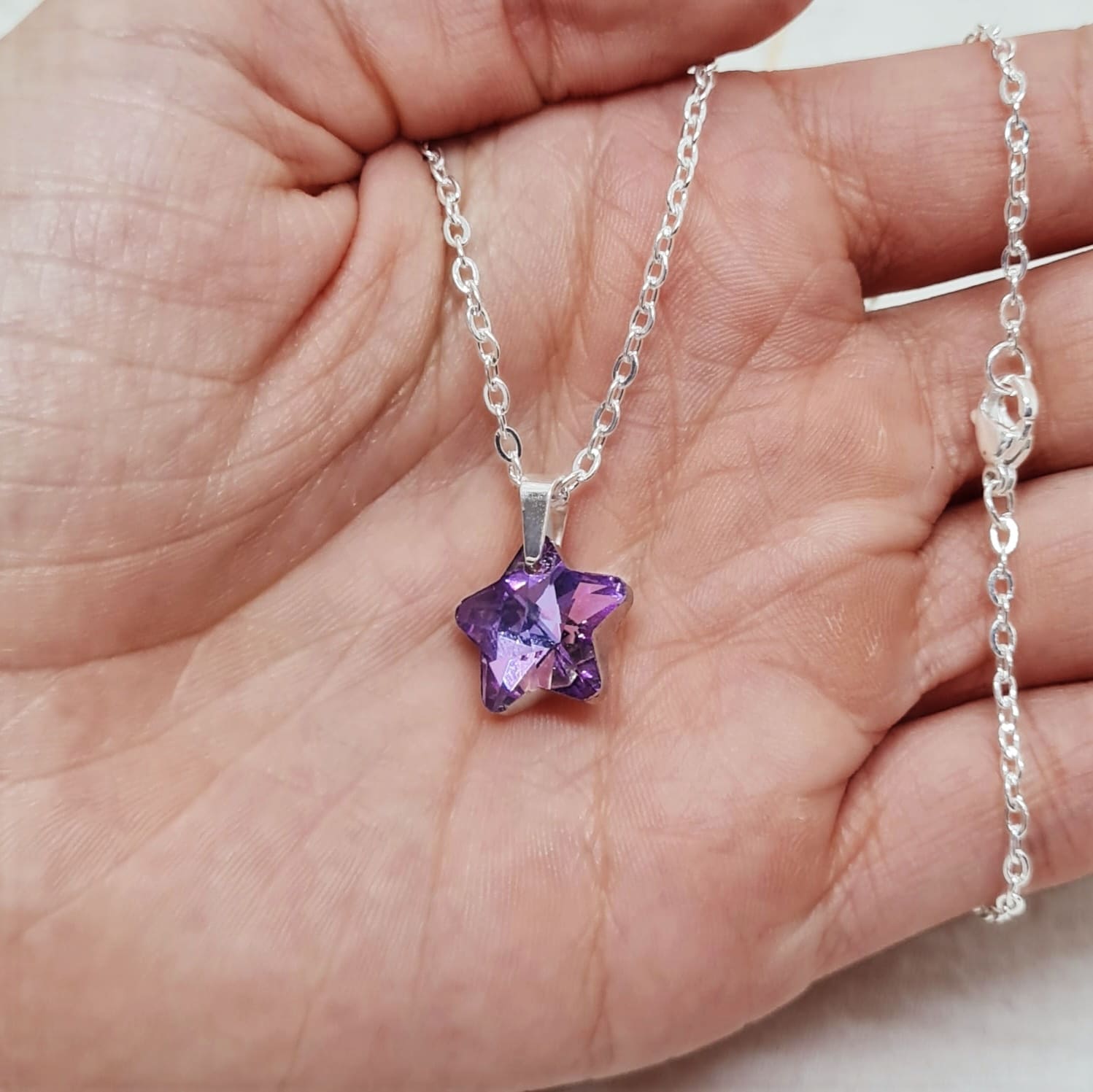 Imagen de producto COLLAR ACERO BLANCO CRISTAL CHICO - ESTRELLA TORNASOL VIOLETA