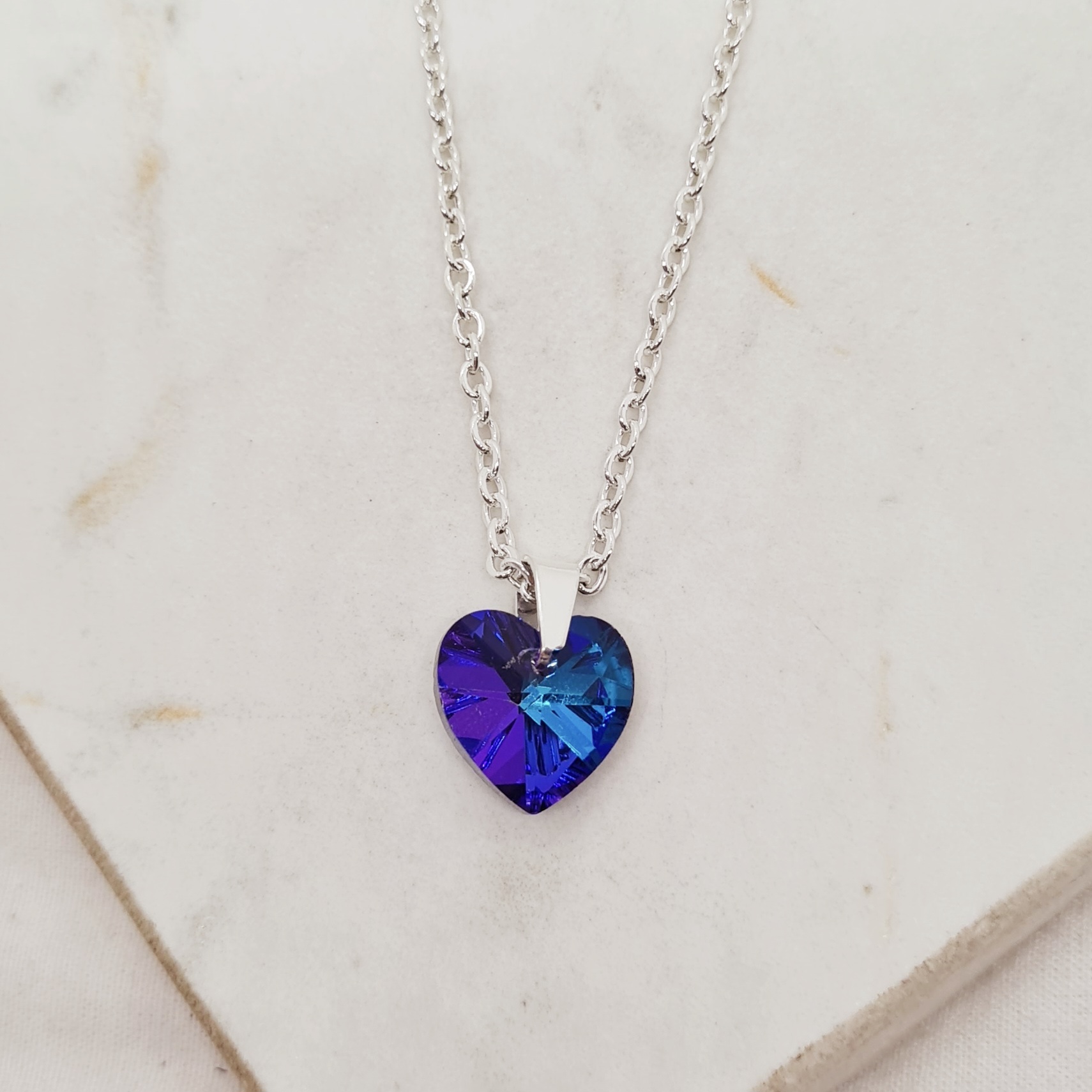 Imagen de producto COLLAR ACERO BLANCO CRISTAL CHICO - CORAZON AZUL
