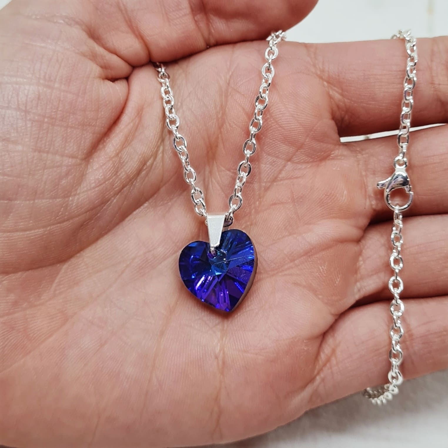 Imagen de producto COLLAR ACERO BLANCO CRISTAL CHICO - CORAZON AZUL