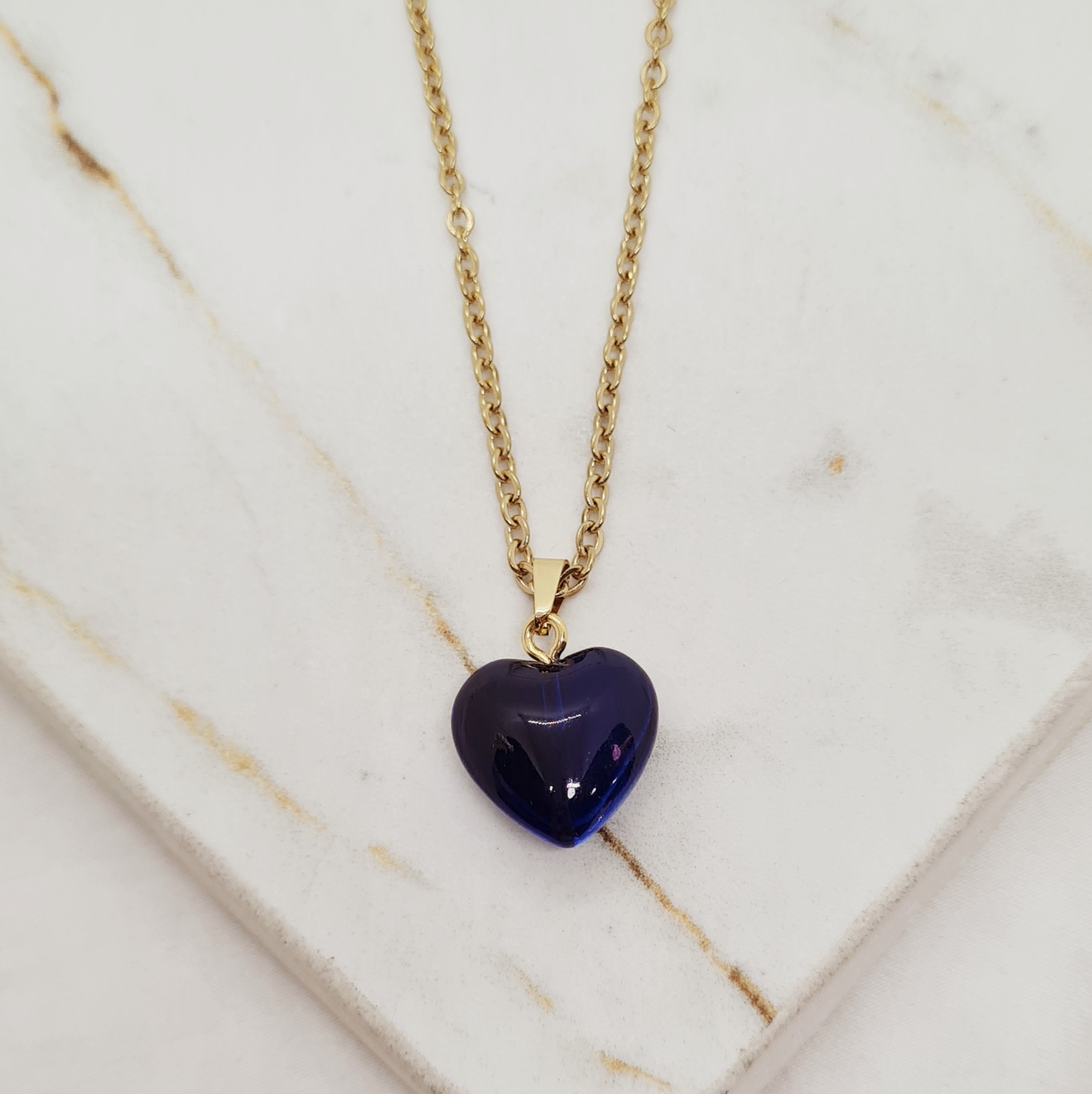 Imagen de producto COLLAR ACERO DORADO CON DIJE CRISTAL - CORAZON AZUL