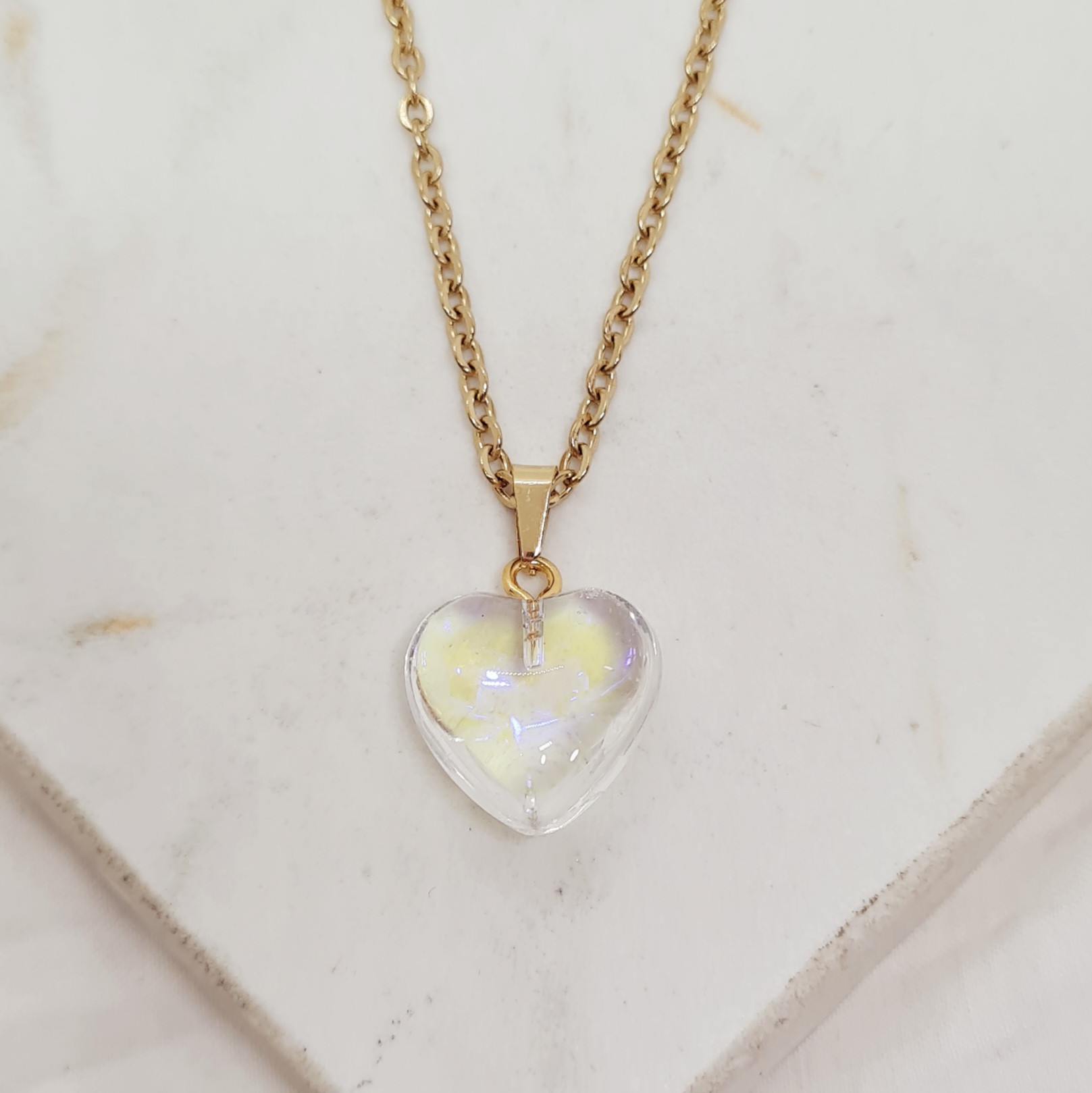 Imagen de producto COLLAR ACERO DORADO CON DIJE CRISTAL - CORAZON TORNASOL